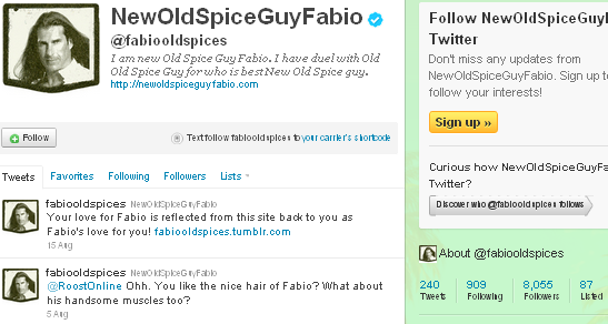 mage - Fabio - new Old Spice guy - Twitter acount - flash in the pan